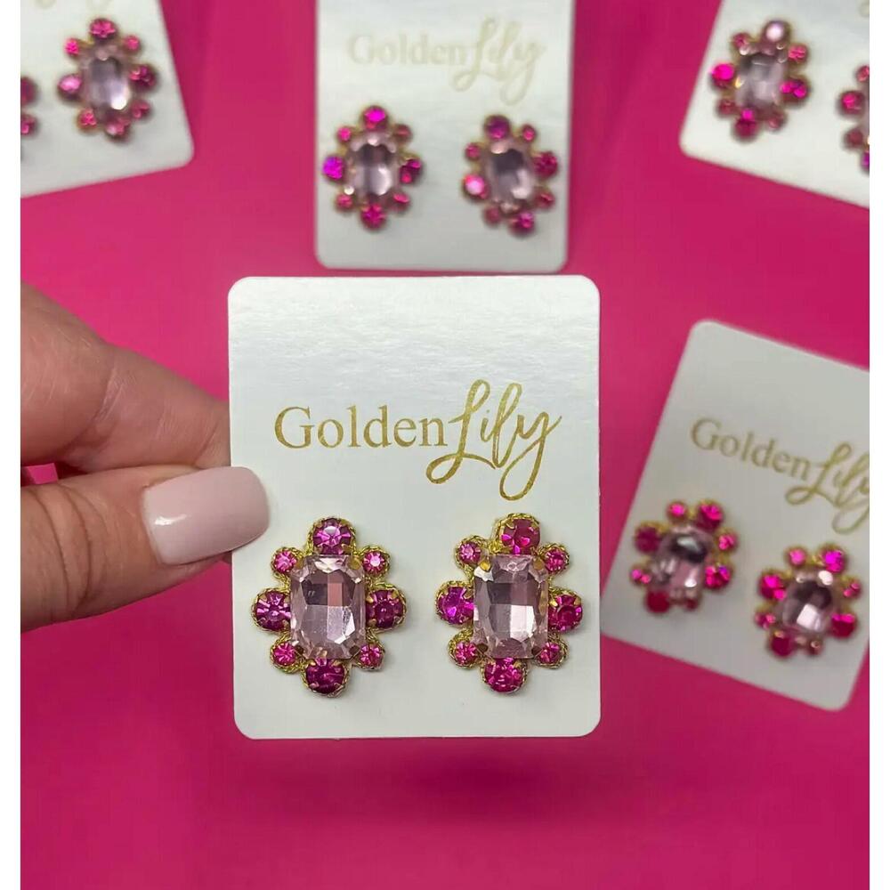 NEW GOLDEN LILY women's statement stud earrings in dark pink/light pink